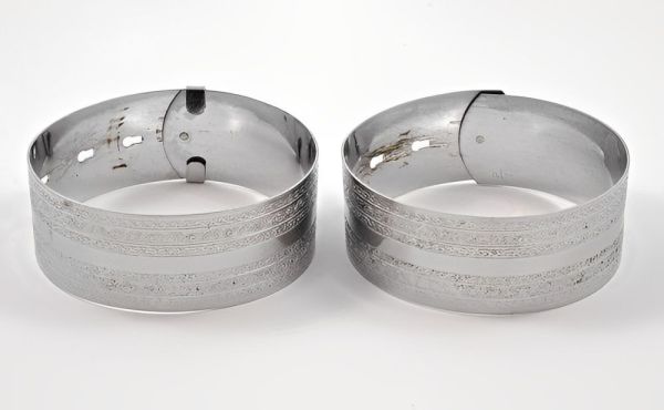 Art Deco Pair of  Chrome Plated Engine Turned Buckle Bangles